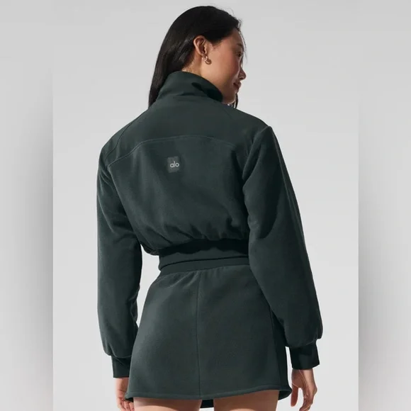 Alo Yoga Polar Fleece Cropped Wintry Mix Jacket (Charcoal Green) - Picture 3 of 7